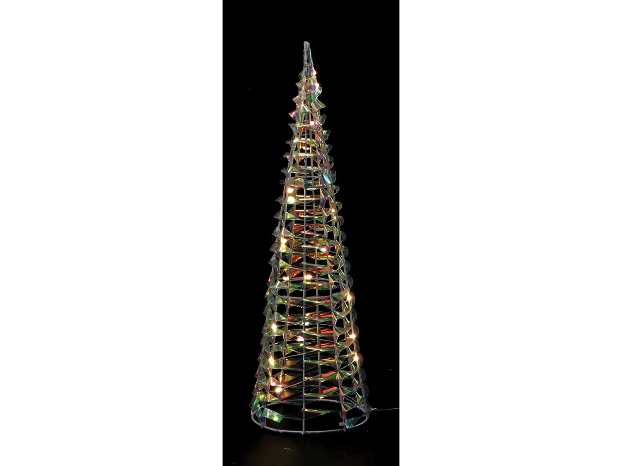 Albero di natale stilizzato 20 led luce bianco caldo in plastica olografica con filo trasparente 12x40 cm - AD Trend