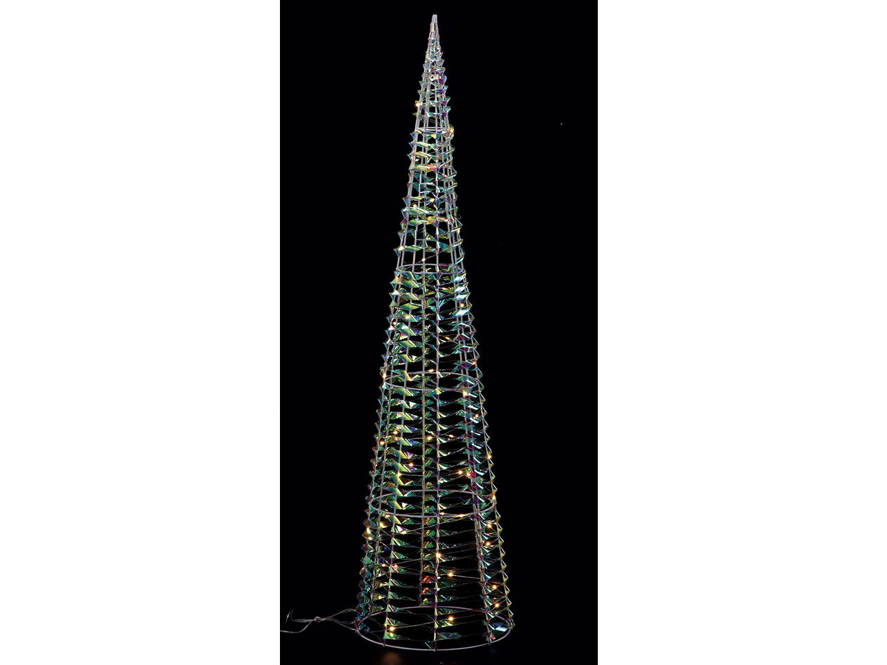 Albero di natale stilizzato 50 led luce bianco caldo in plastica olografica con filo trasparente 25x100 cm - AD Trend