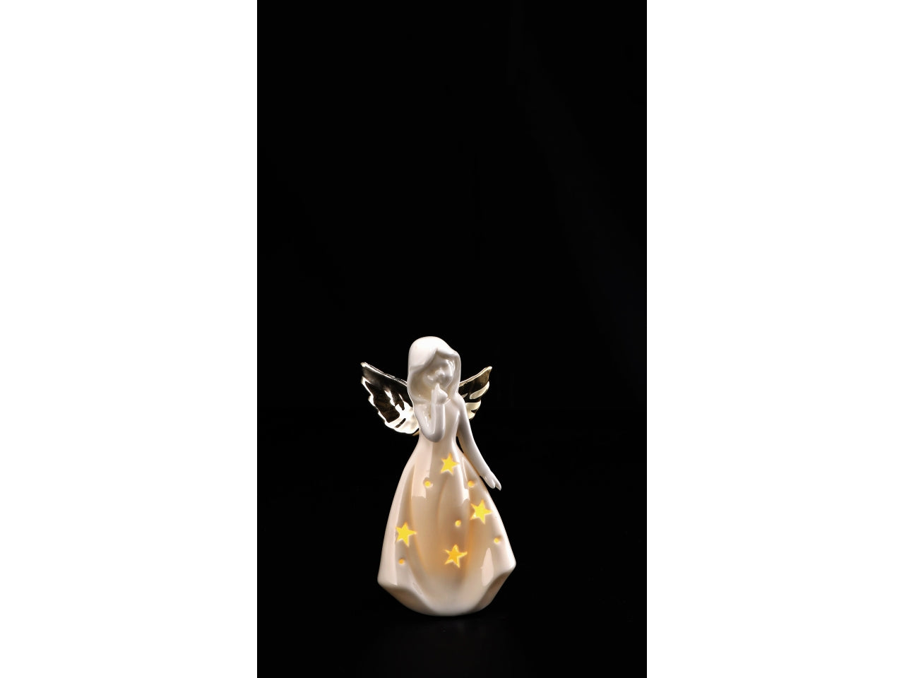 Angelo natalizio in ceramica con led cm8,5x6xh16 - disponibile in due assortimenti