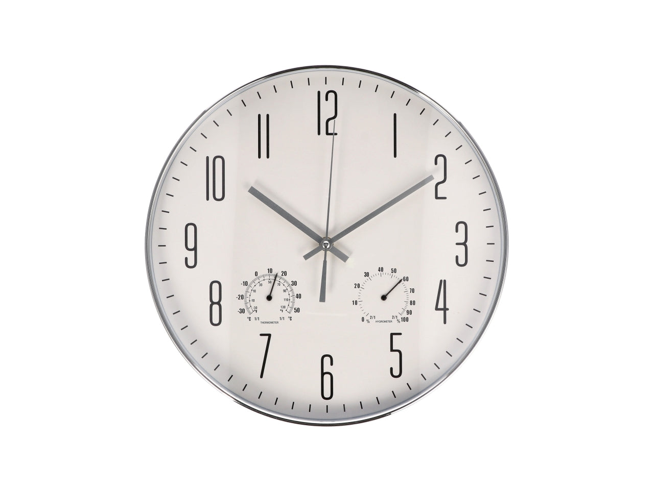 Orologio con termometro + igrometro d.35cm in 2 colori assortiti