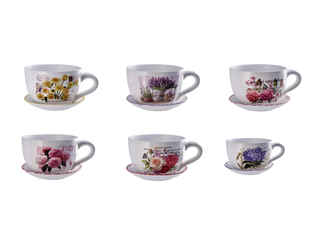 Vaso m.tazza con sotto vaso 24x19xh.12cm 6 decori assortiti