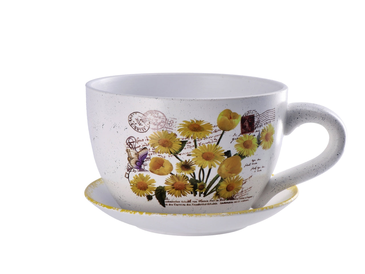 Vaso m.tazza con sotto vaso 24x19xh.12cm 6 decori assortiti