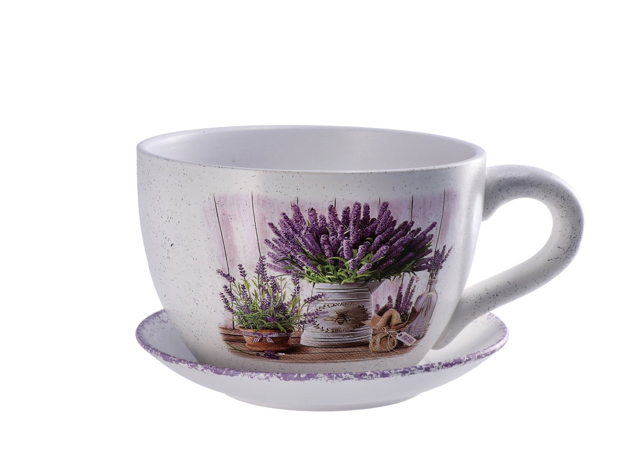Vaso m.tazza con sotto vaso 24x19xh.12cm 6 decori assortiti