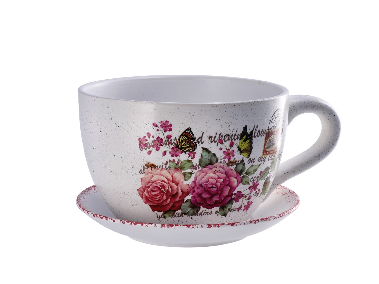 Vaso m.tazza con sotto vaso 24x19xh.12cm 6 decori assortiti
