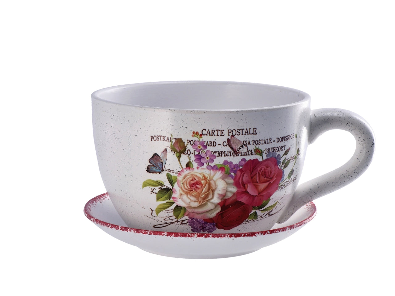 Vaso m.tazza con sotto vaso 24x19xh.12cm 6 decori assortiti