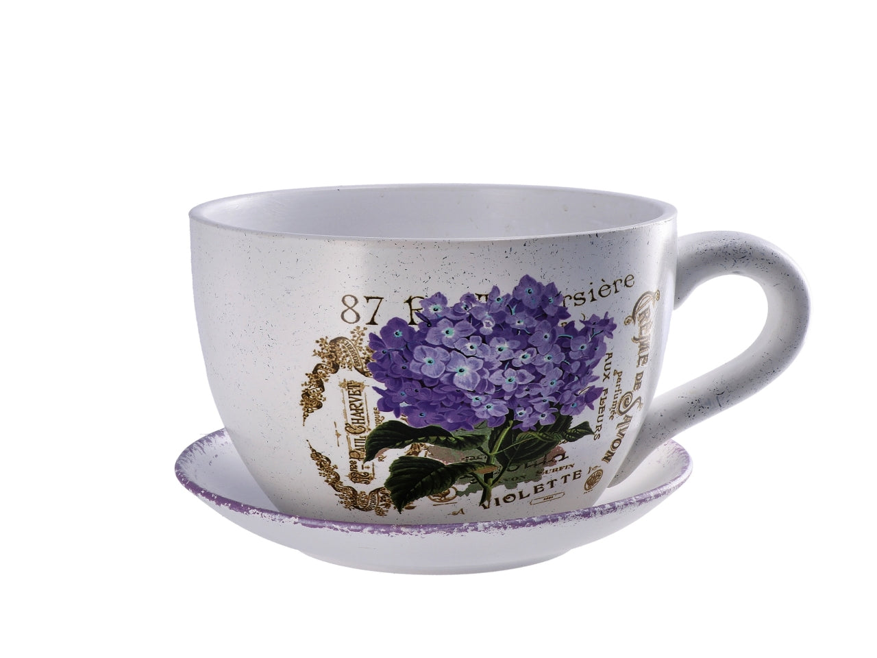 Vaso m.tazza con sotto vaso 24x19xh.12cm 6 decori assortiti