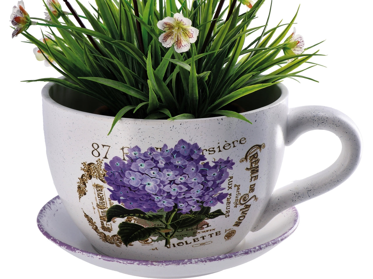 Vaso m.tazza con sotto vaso 24x19xh.12cm 6 decori assortiti