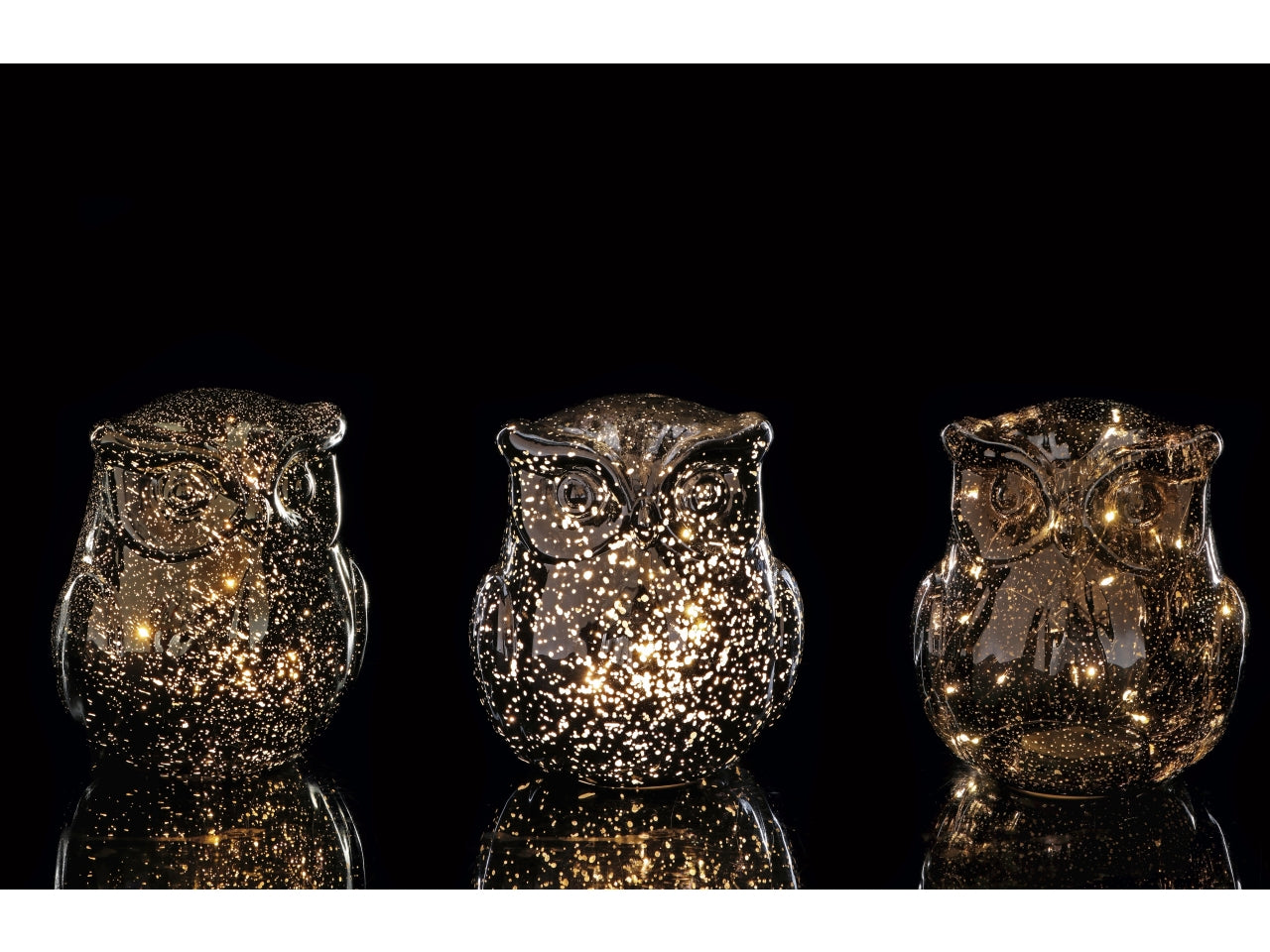 Lampada gufo natalizio in vetro con 15 led d.16xh18cm -disponibile in tre assortimenti