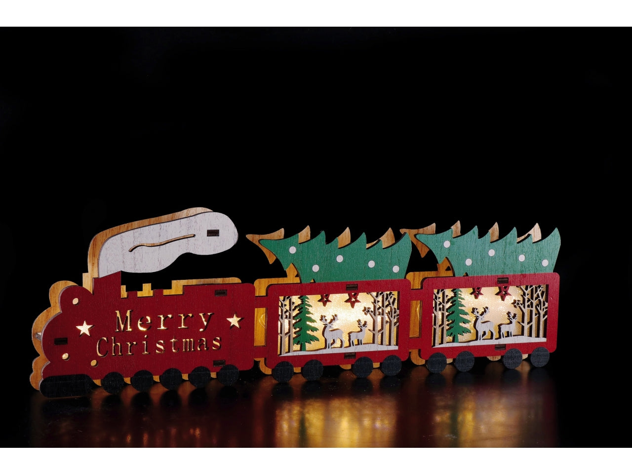 Decorazione treno natalizio con 8led in mdf cm45x40xh15