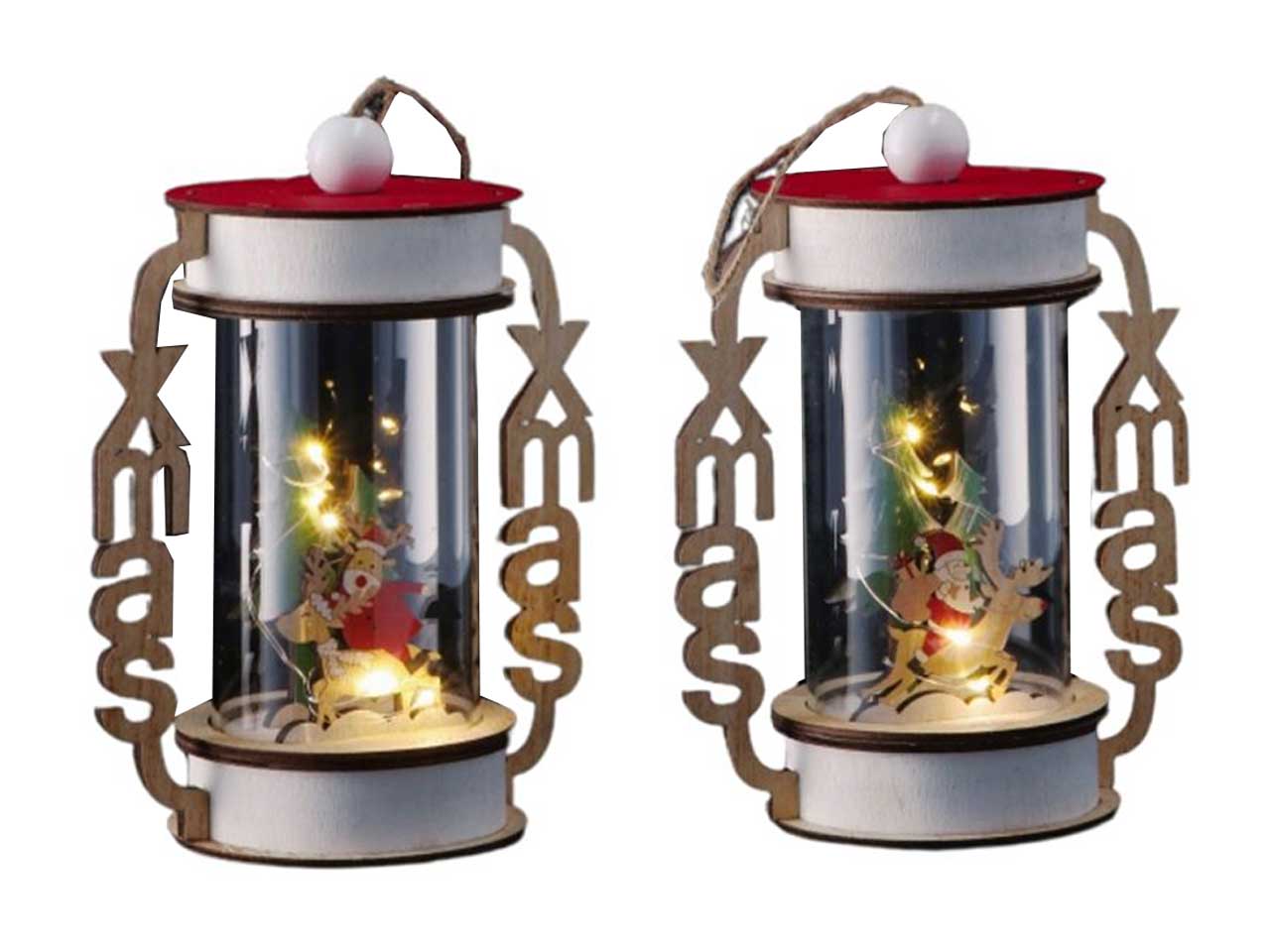 Lanterna natalizia in mdf con 5led cm16x10xh20