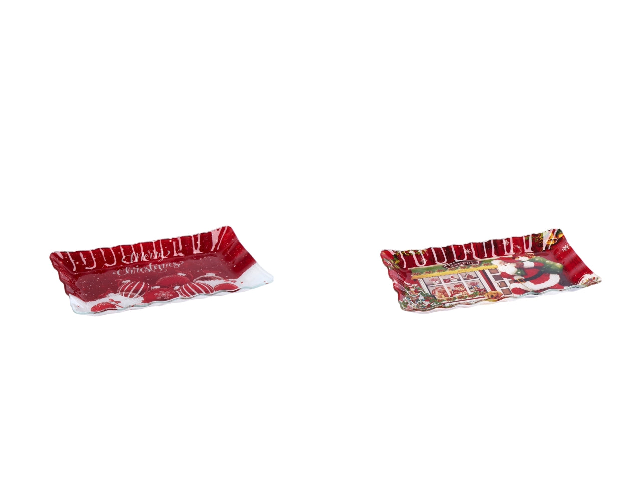 Vassoio rettangolare natalizio in vetro cm25x15xh3 - disponibile in due assortimenti