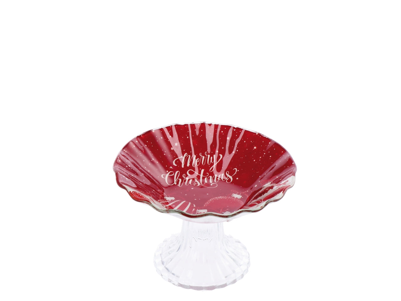 Alzata natalizia in vetro d.15xh9,5cm - disponibile in due assortimenti