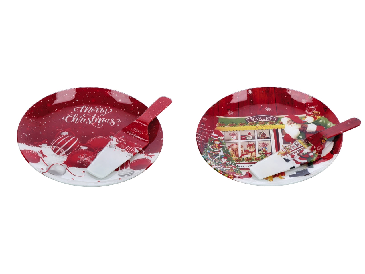 Set piatto+paletta natalizio in vetro - disponibile in due assortimenti