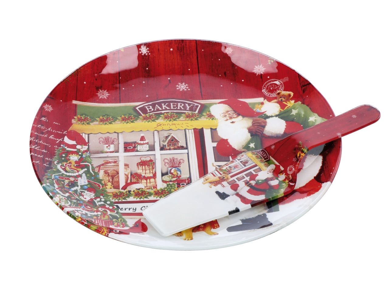 Set piatto+paletta natalizio in vetro - disponibile in due assortimenti