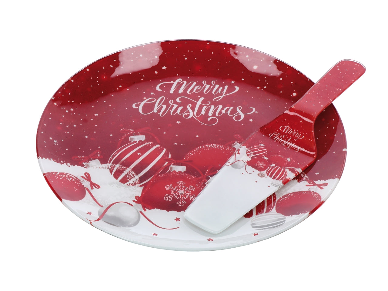 Set piatto+paletta natalizio in vetro - disponibile in due assortimenti