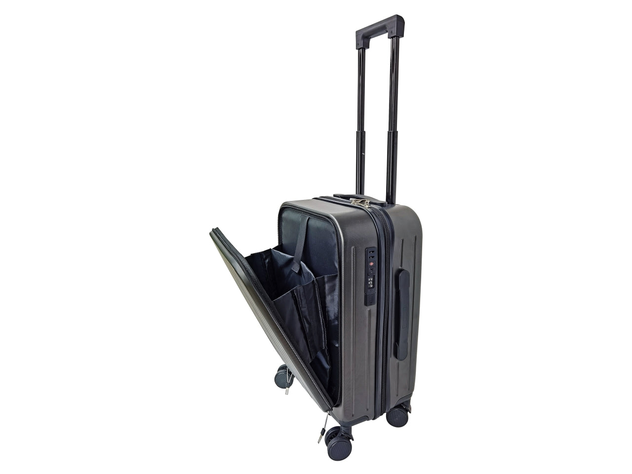 Trolley rigido grigio scuro 36l 4 ruote in abs, chiusura tsa, portabicchiere e ricarica usb e usb-c 35x23x56 cm - AD Trend