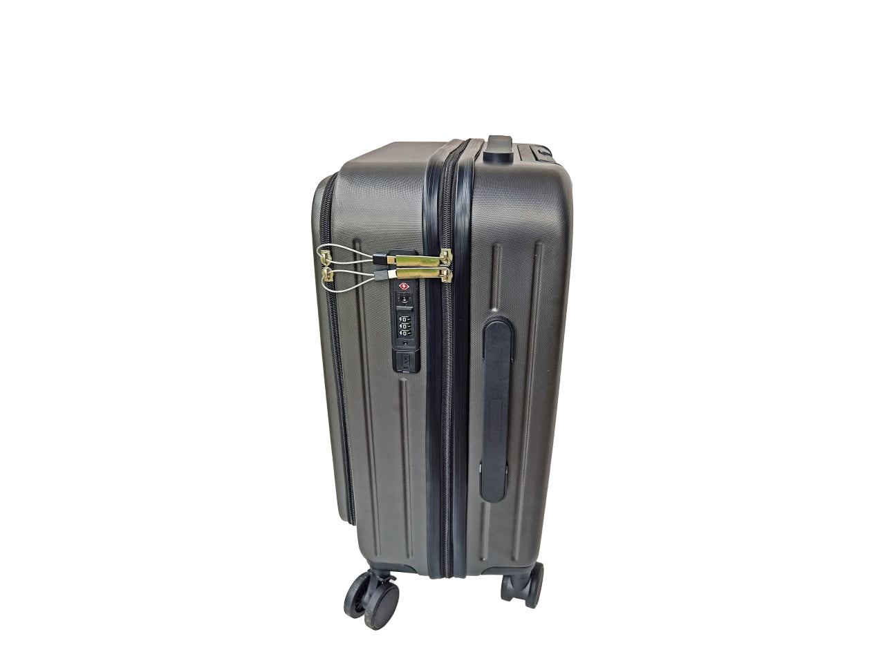 Trolley rigido grigio scuro 36l 4 ruote in abs, chiusura tsa, portabicchiere e ricarica usb e usb-c 35x23x56 cm - AD Trend