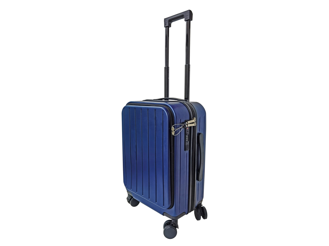 Trolley rigido blu 36l 4 ruote in abs, chiusura tsa, portabicchiere e ricarica usb e usb-c 35x23x56 cm - AD Trend
