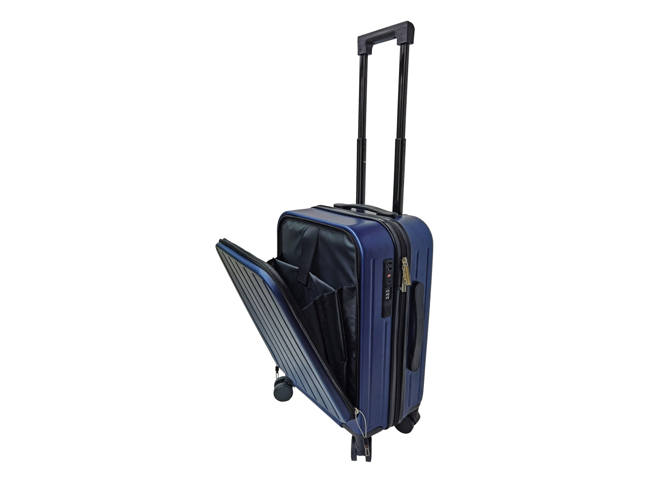 Trolley rigido blu 36l 4 ruote in abs, chiusura tsa, portabicchiere e ricarica usb e usb-c 35x23x56 cm - AD Trend