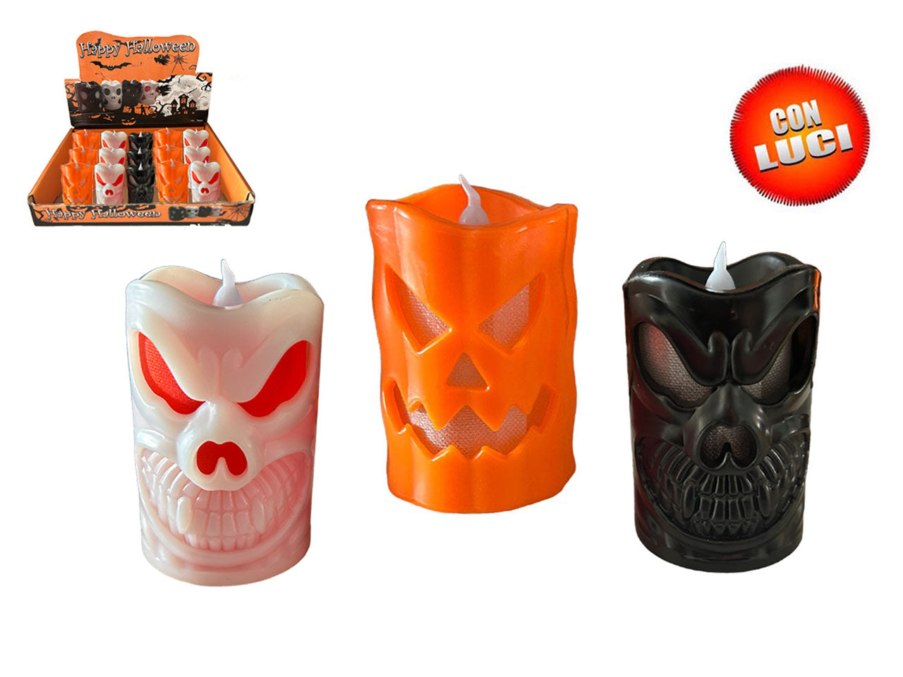 Candela halloween con luce in 2 modelli assortiti 9x6cm
