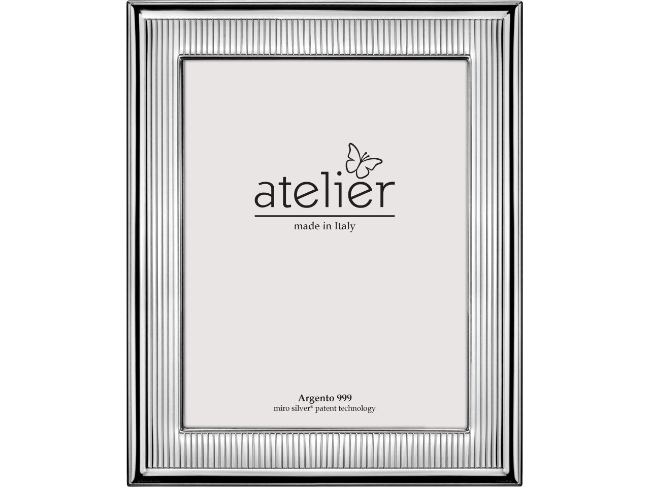 Portafoto in argento bomboniera, lavorazione lucida con scanalatura, stile moderno, idea regalo per matrimonio e anniversario, argento 999 - 15x20 cm - Linea Giada - Atelier