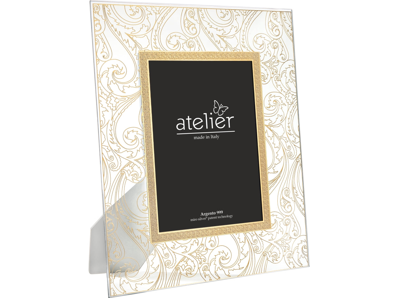 Cornice portafoto in vetro con ghirigori dorati, bomboniera matrimonio e anniversario, motivo paisley, stile classico - 13x18cm - Atelier