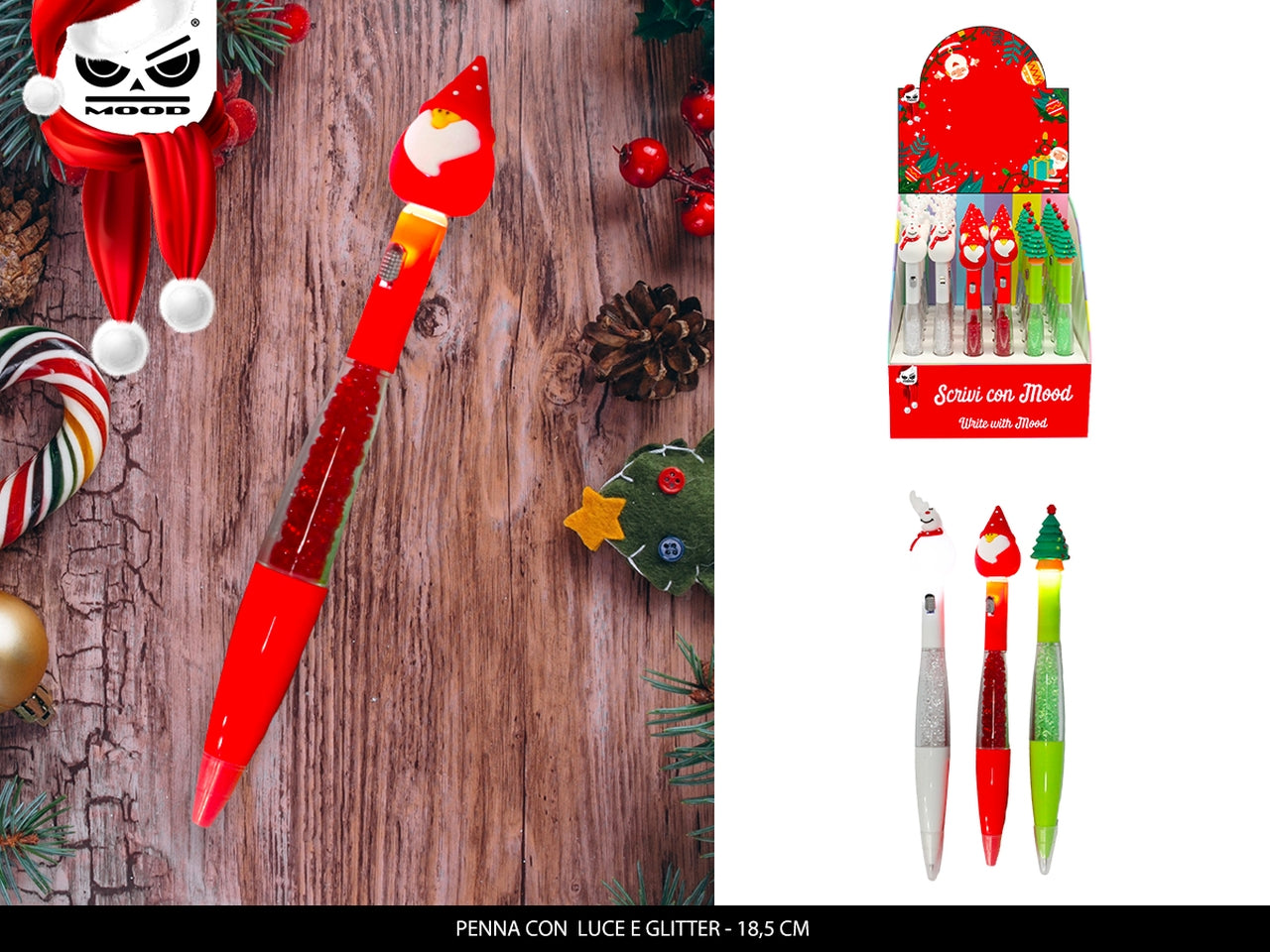 Penna con luce e glitter 18,5cm