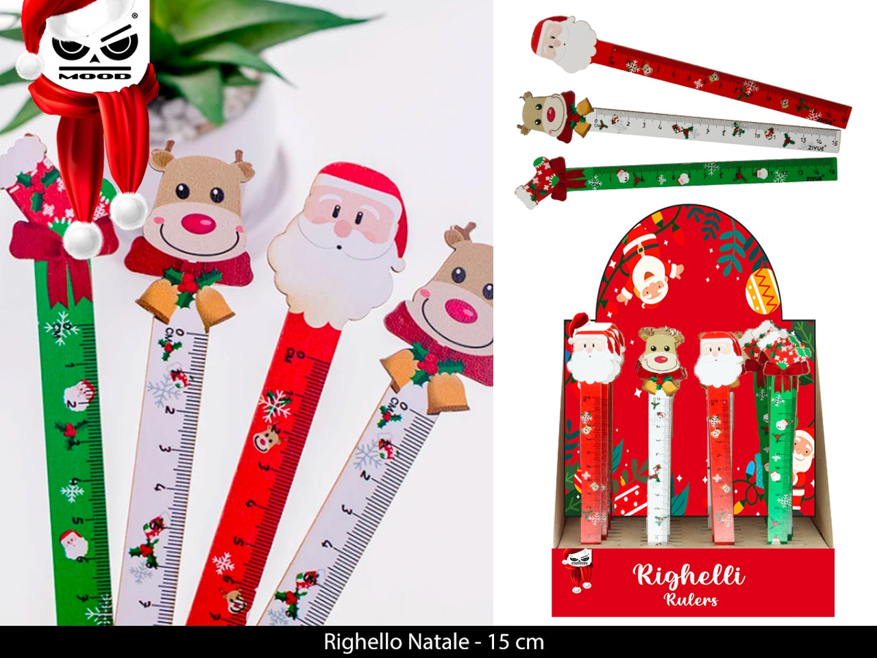 Righello natalizio in legno da 15cm in 4 assortimenti