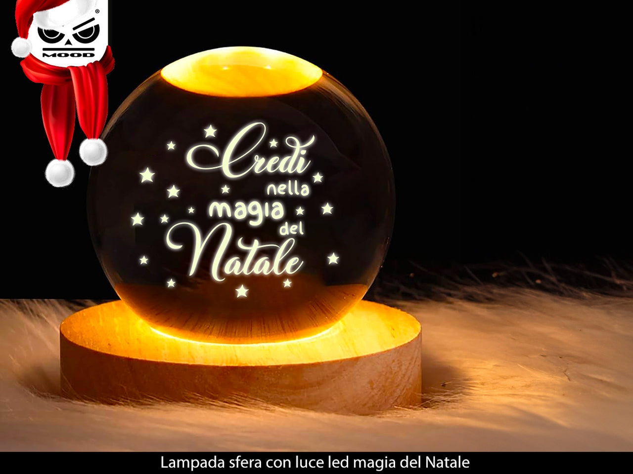 Lampada sfera in cristallo con luce led magia del natale 8x2,2cm con usb
