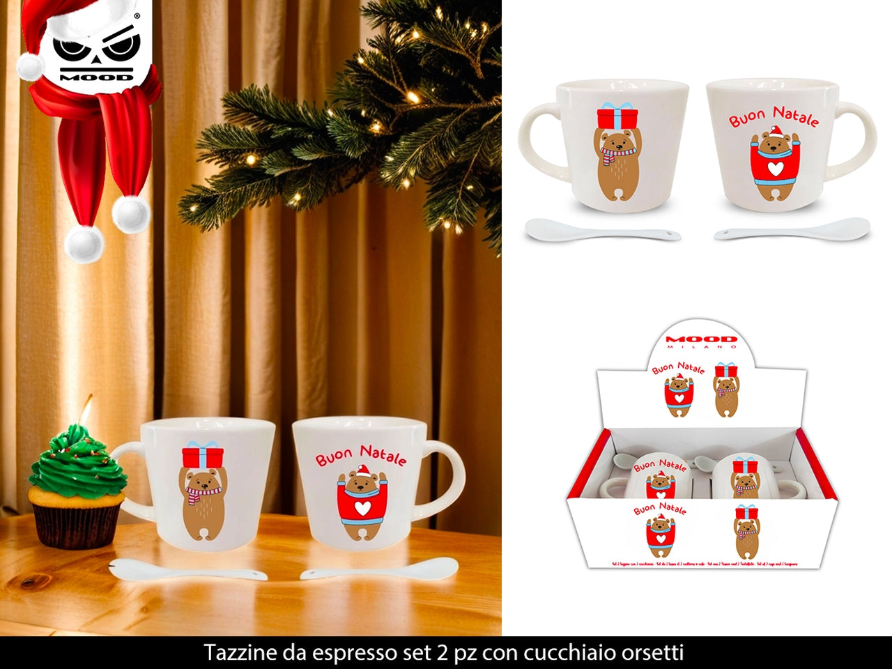 Tazzine da espresso set da 2 tazzine con cucchiaio decoro orsetti