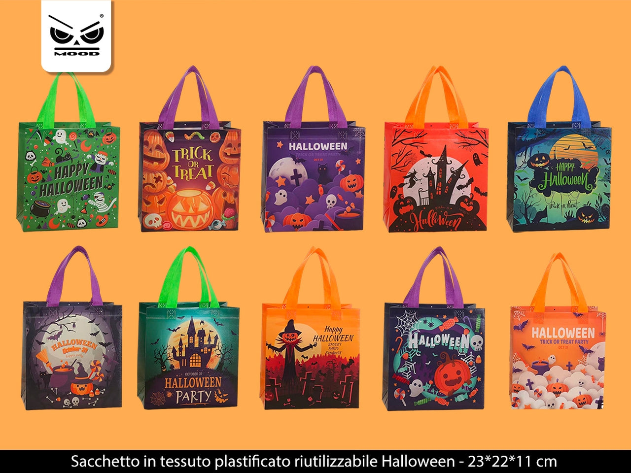 Shopper in tessuto plastificato riutilizzabile halloween 23x22x11cm