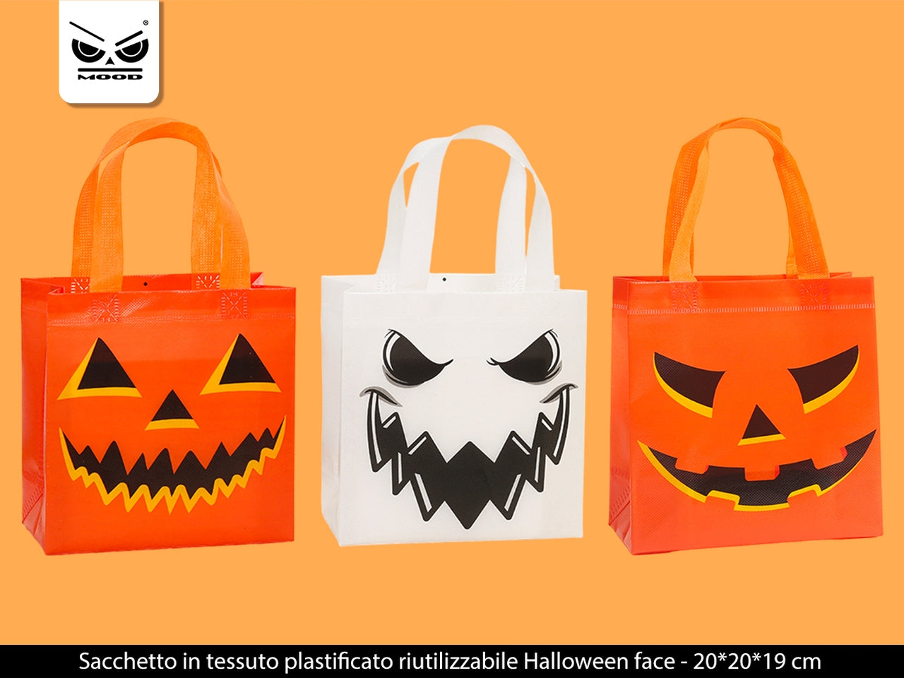 Shopper in tessuto plastificato riutilizzabile halloween face