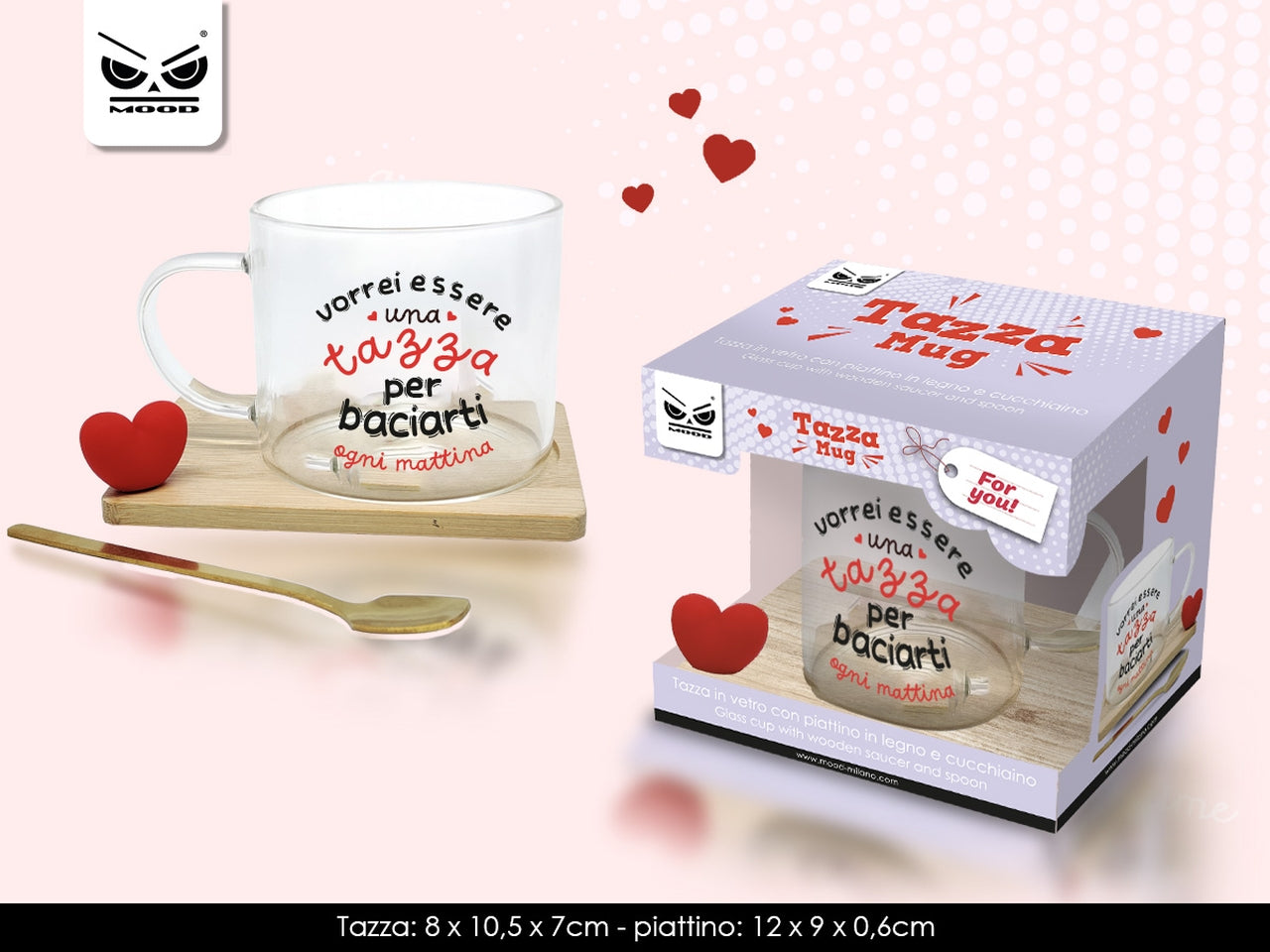 Tazza in vetro vorrei essere una tazza con piattino in legno e cucchiaino