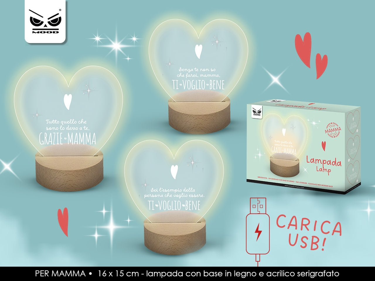 Lampada plexy cuore mamma