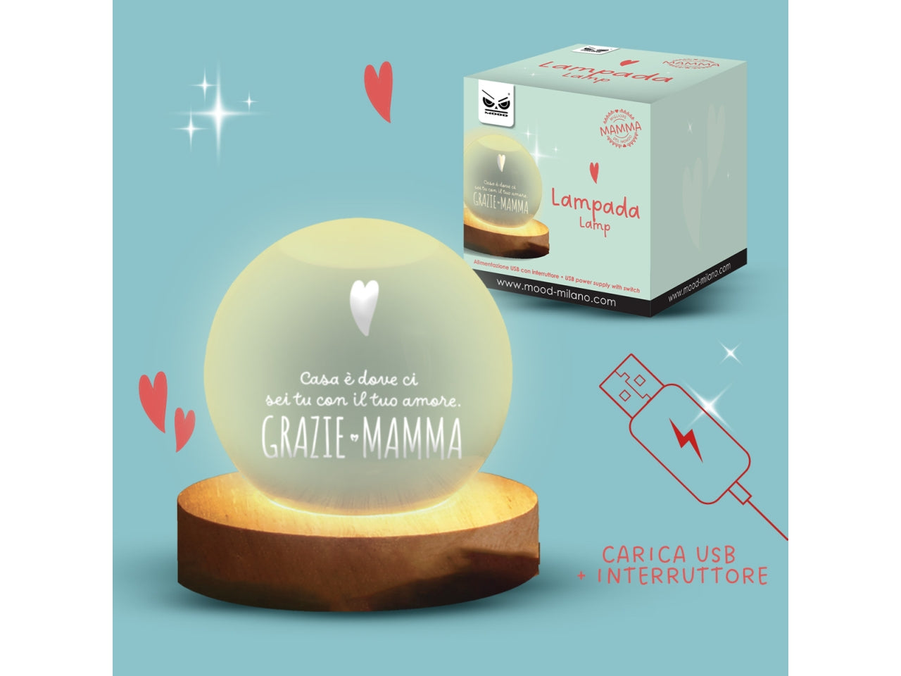 Lampada sfera grazie mamma