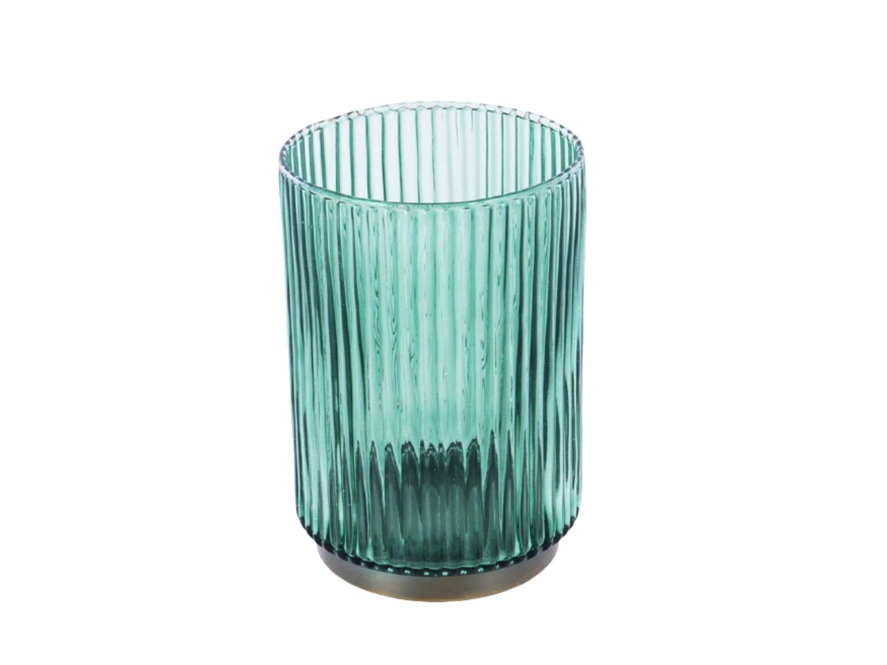 Portacandela verde d.10x15cm in vetro e metallo