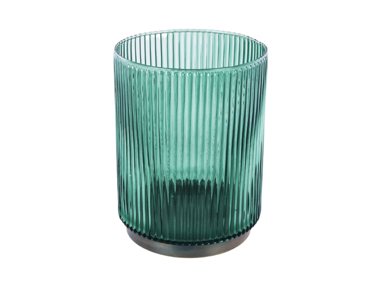 Portacandela verde d.14x19cm in vetro e metallo