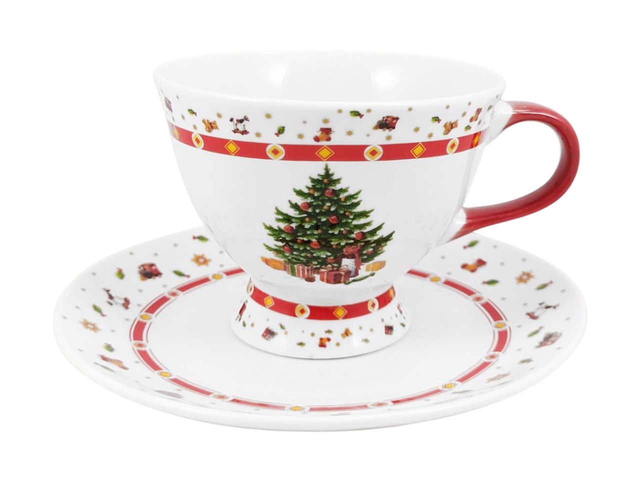 Tazza da the con piattino e decoro albero di natale in porcellana