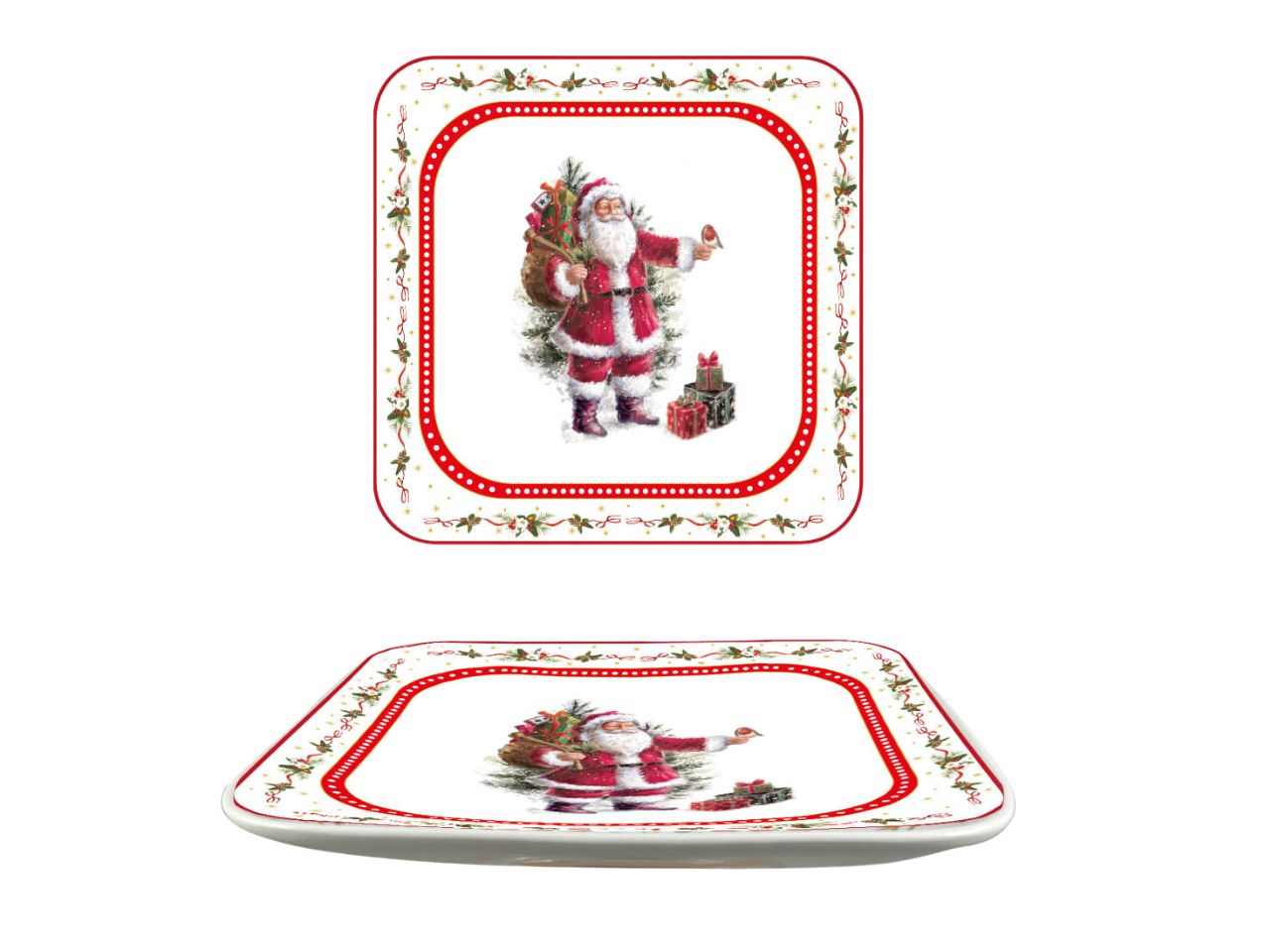 Vassoio natalizio misura 12x12cm decorazione babbo natale