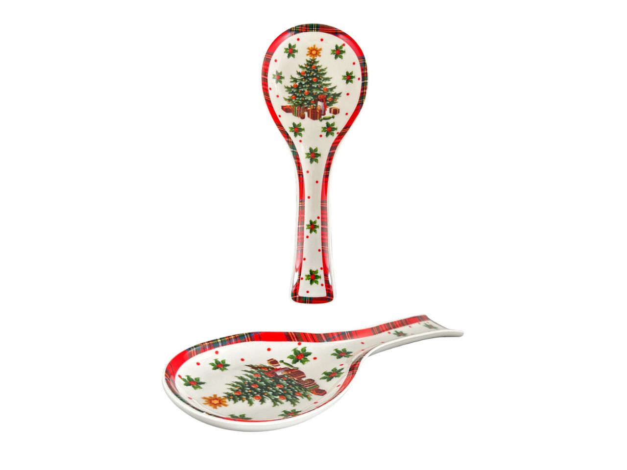 Tazzine caffè natalizie stile tartan in ceramica rosso verde e bianco con piattino, set 6 pezzi - Arca