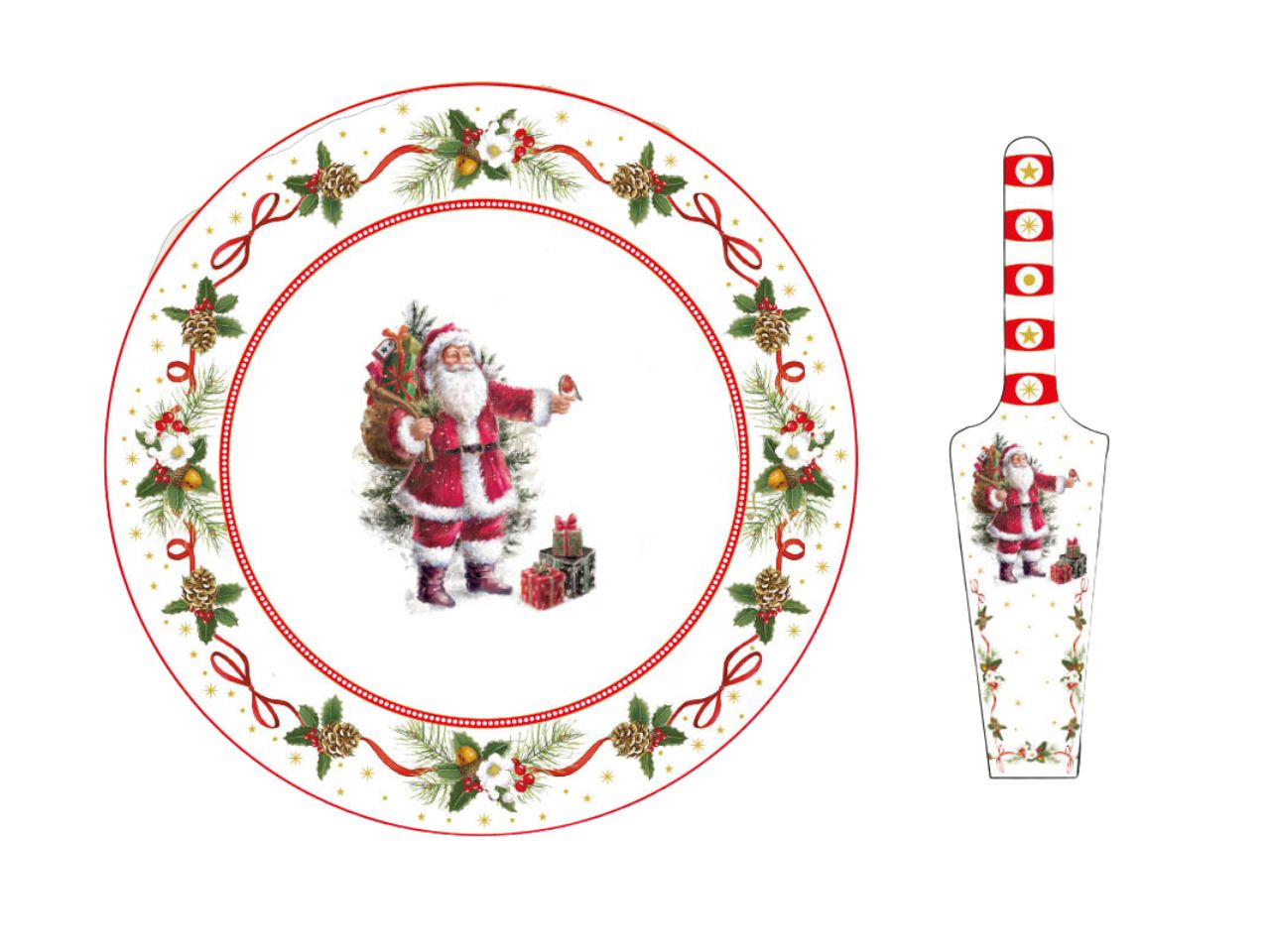 Piatto per pane con paletta misura 30cm decorazione babbo natale
