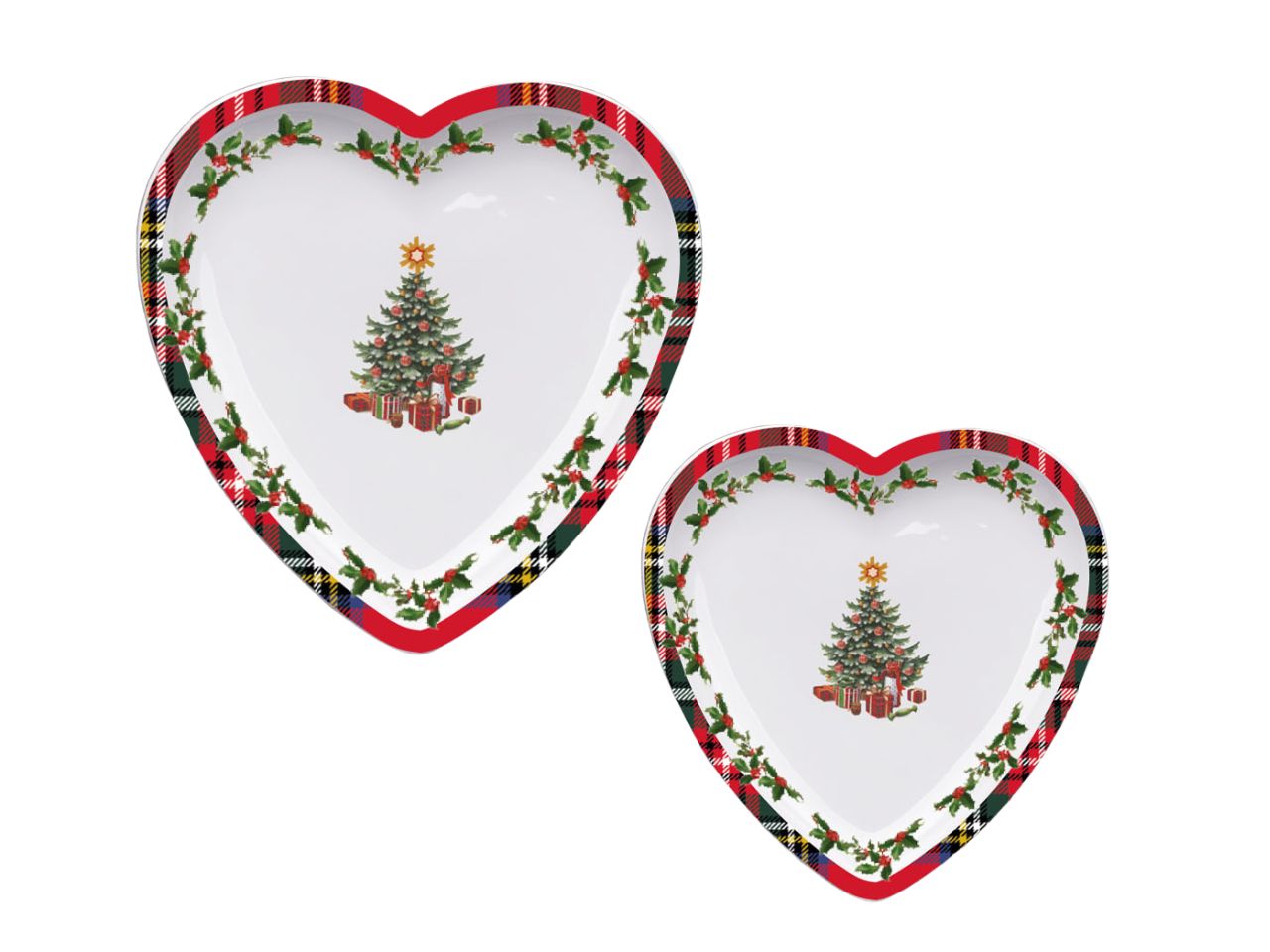 Piatto dessert natalizio in ceramica rosso verde e bianco a forma di cuore 20x20x3 cm - Arca