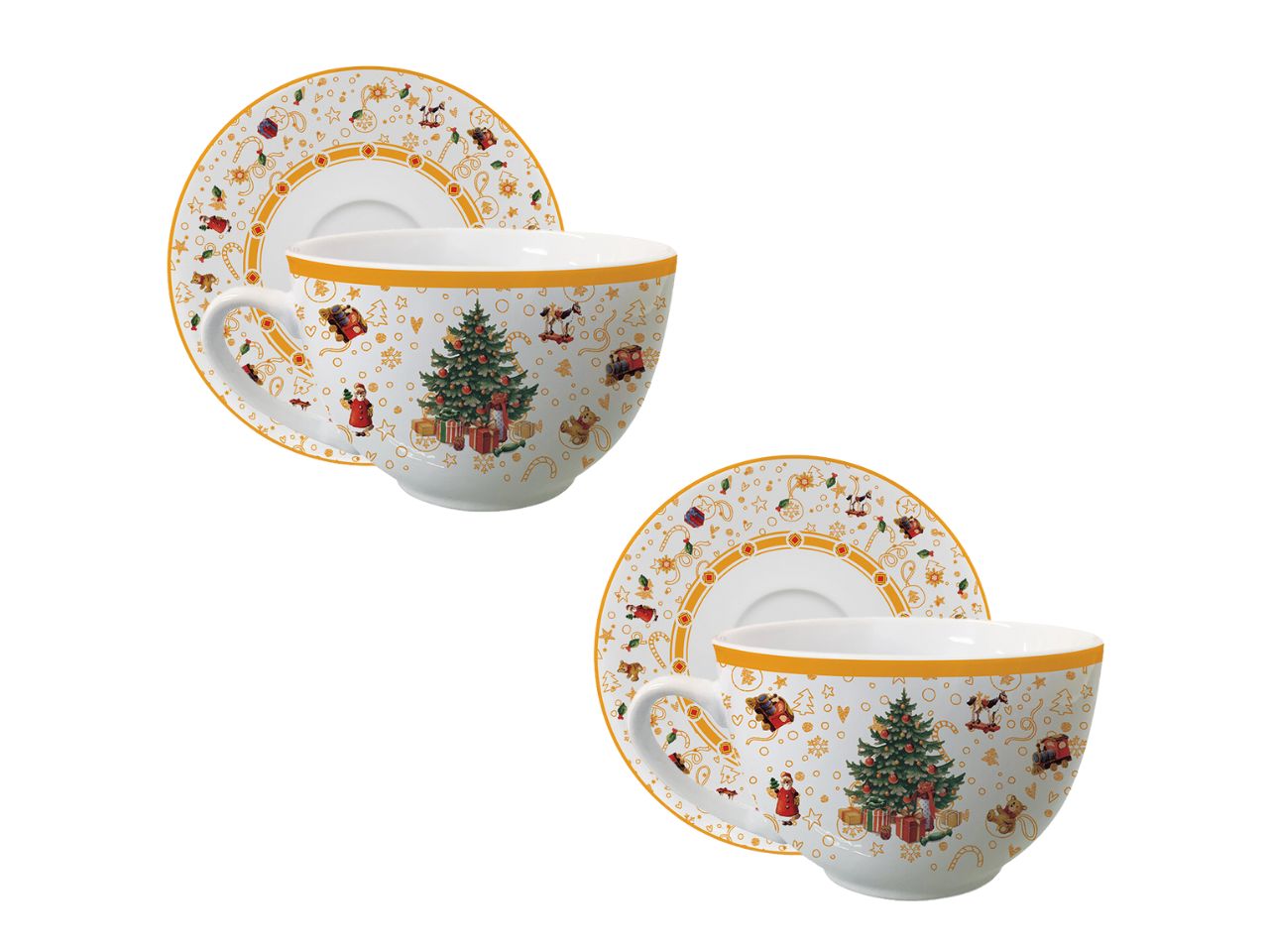 Tazza con piatto linea christmas tree gold - la confezione comprende 2 tazze e 2 piatti