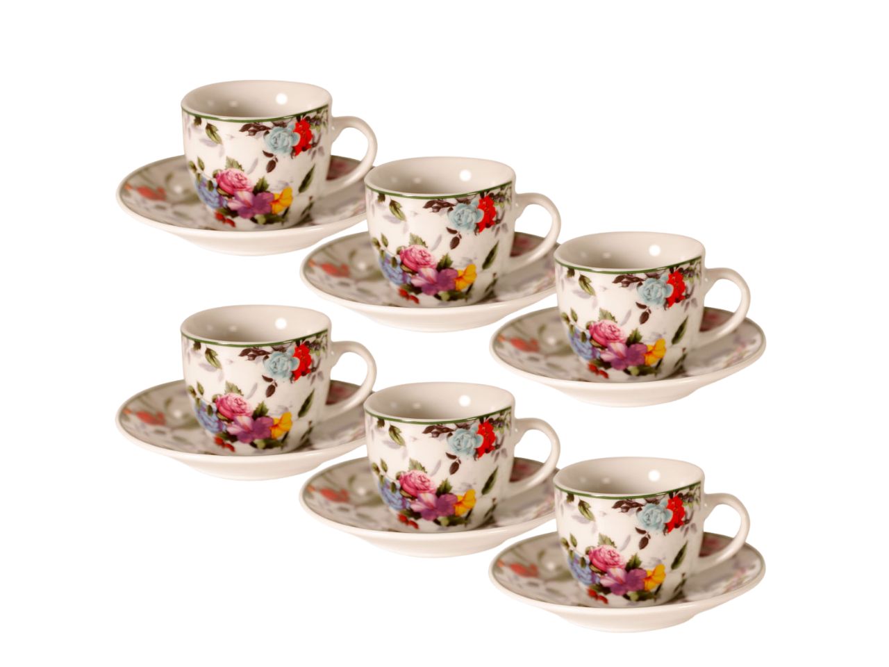 Linea flowers tazze da caffe' - la confezione comprende 6 tazzine e 6 piattini