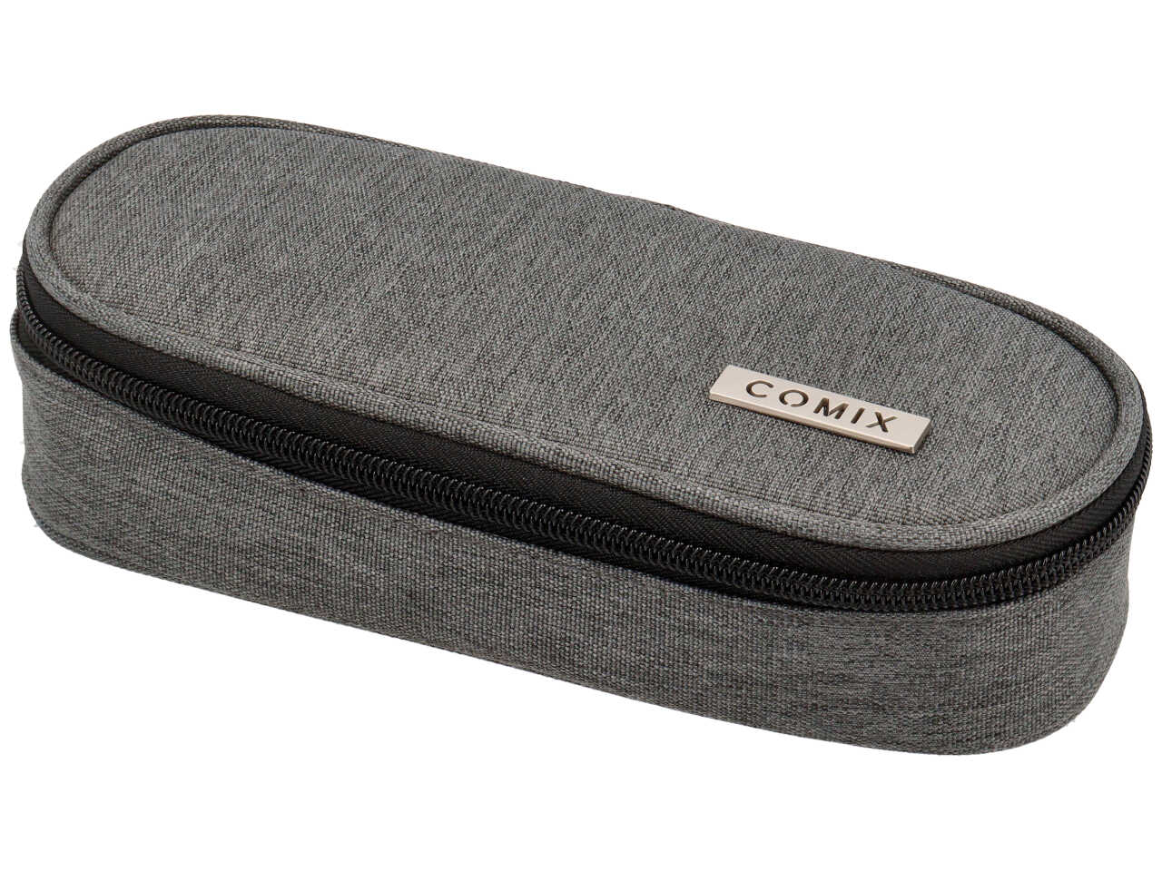 Astuccio ovale Comix grigio melange organizzato in tessuto monocolore