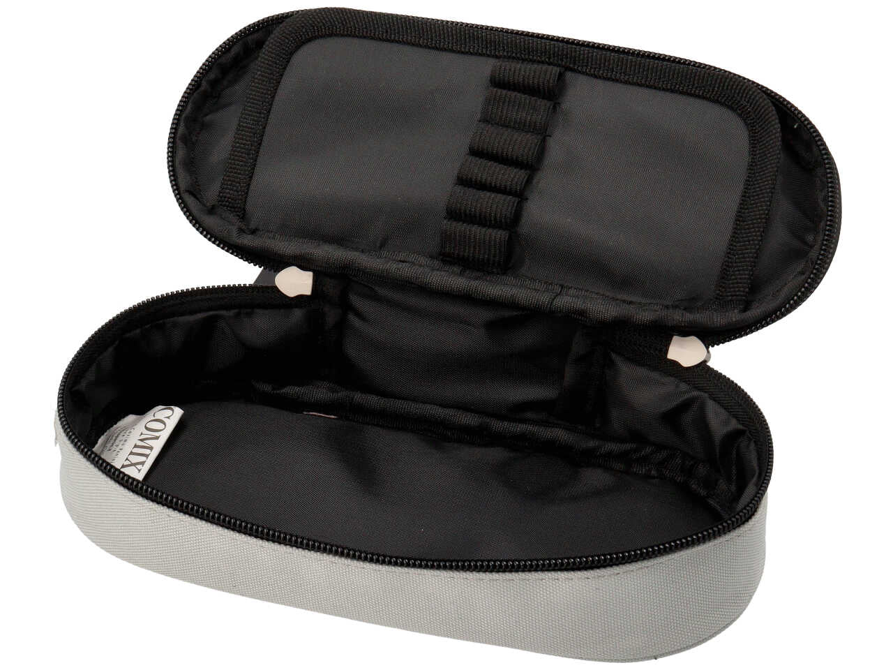 Astuccio ovale Comix grigio organizzato in tessuto monocolore