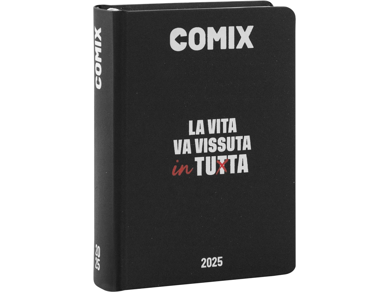 Diario agenda Comix standard 16 mesi con copertina rigida nera e bianco, anno 2024/25, 13x17,3 cm