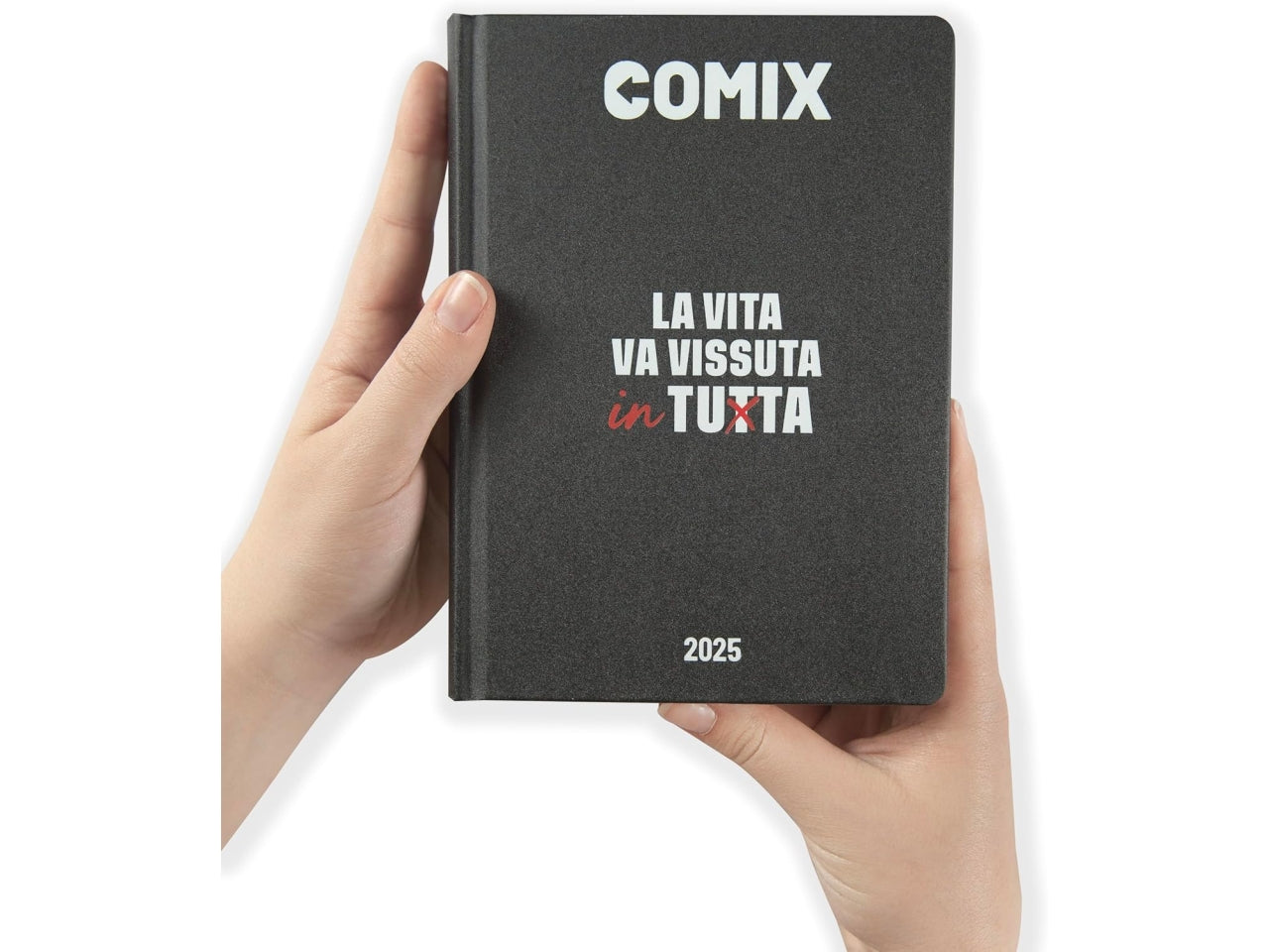Diario agenda Comix standard 16 mesi con copertina rigida nera e bianco, anno 2024/25, 13x17,3 cm