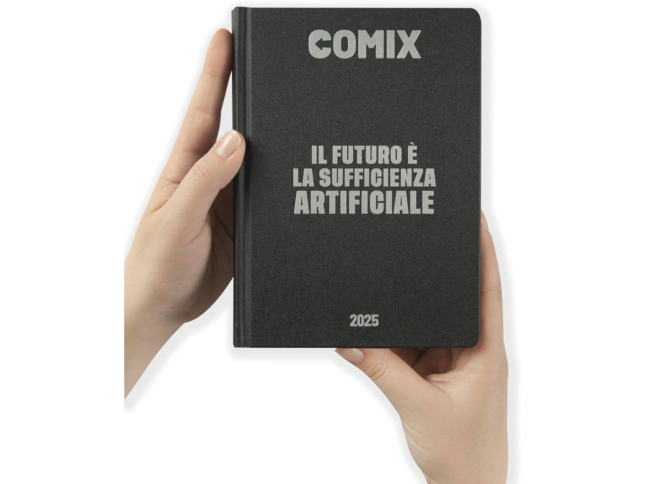 Diario agenda Comix standard 16 mesi con copertina rigida nera e argento, anno 2024/25, 13x17,3 cm