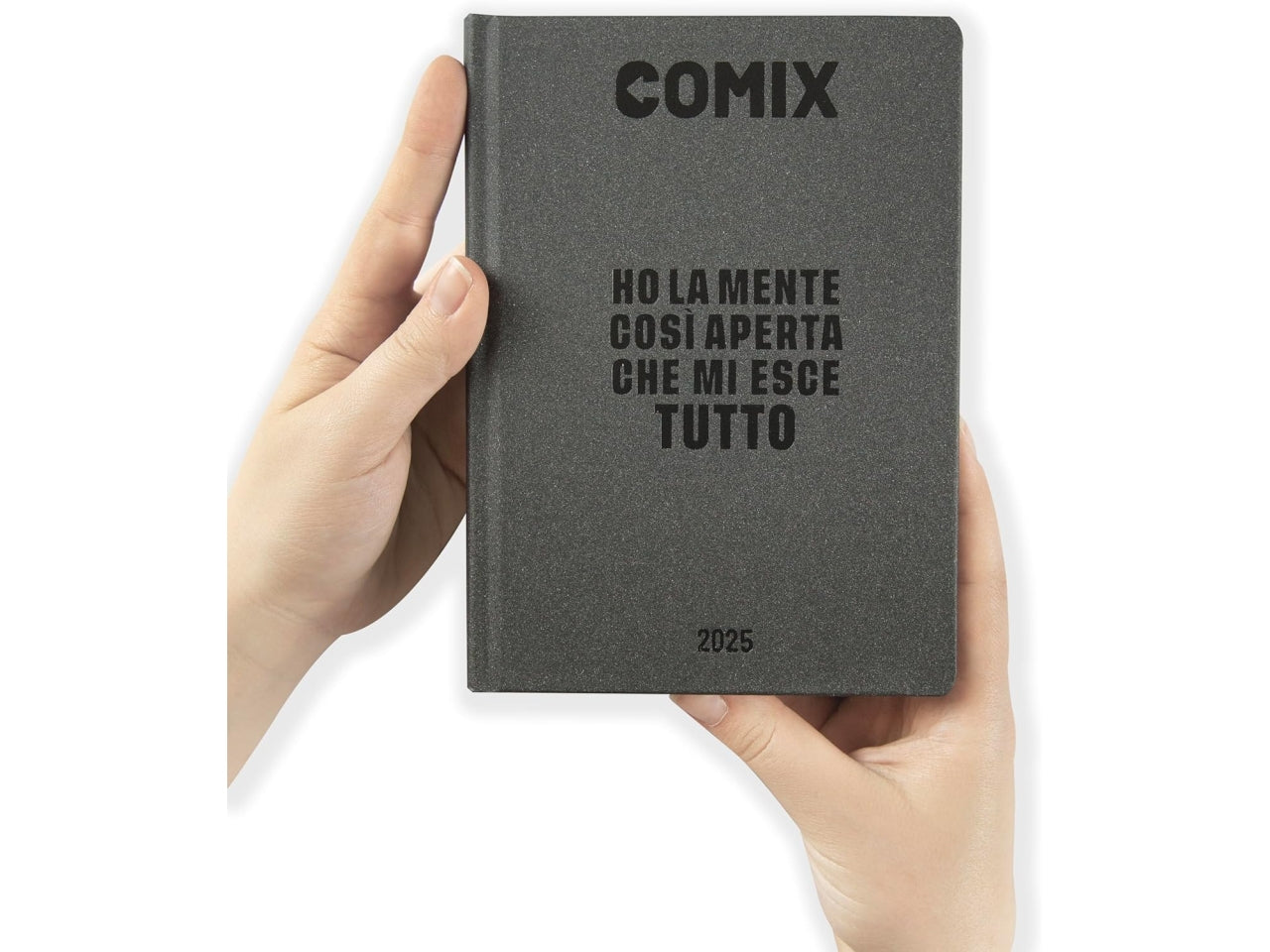 Diario agenda Comix standard 16 mesi con copertina rigida grigio scuro, anno 2024/25, 13x17,3 cm